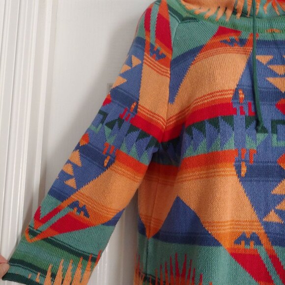 Chaps Navajo Aztec Southwestern Indian Blanket pattern Sweater M Rainbow - Picture 7 of 11